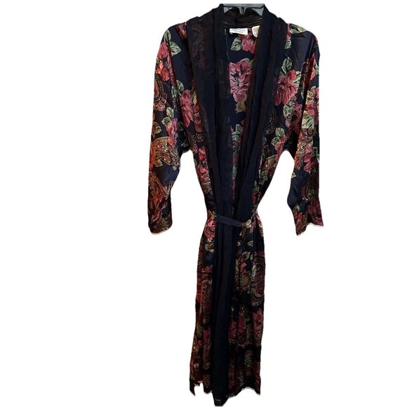 Victoria Secret Gold Label Vintage 80s 90s Luxury Medium Floral Robe Beautiful - Picture 2 of 8